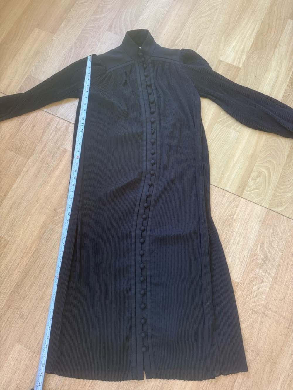 Zimmermann Black Pleated Button-Front Midi Dress